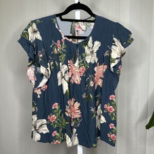 Anthropologie Blue Floral Blouse